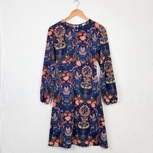 I. Madeline Navy Blue Floral Long Sleeve Dress XS Boho Cottagecore